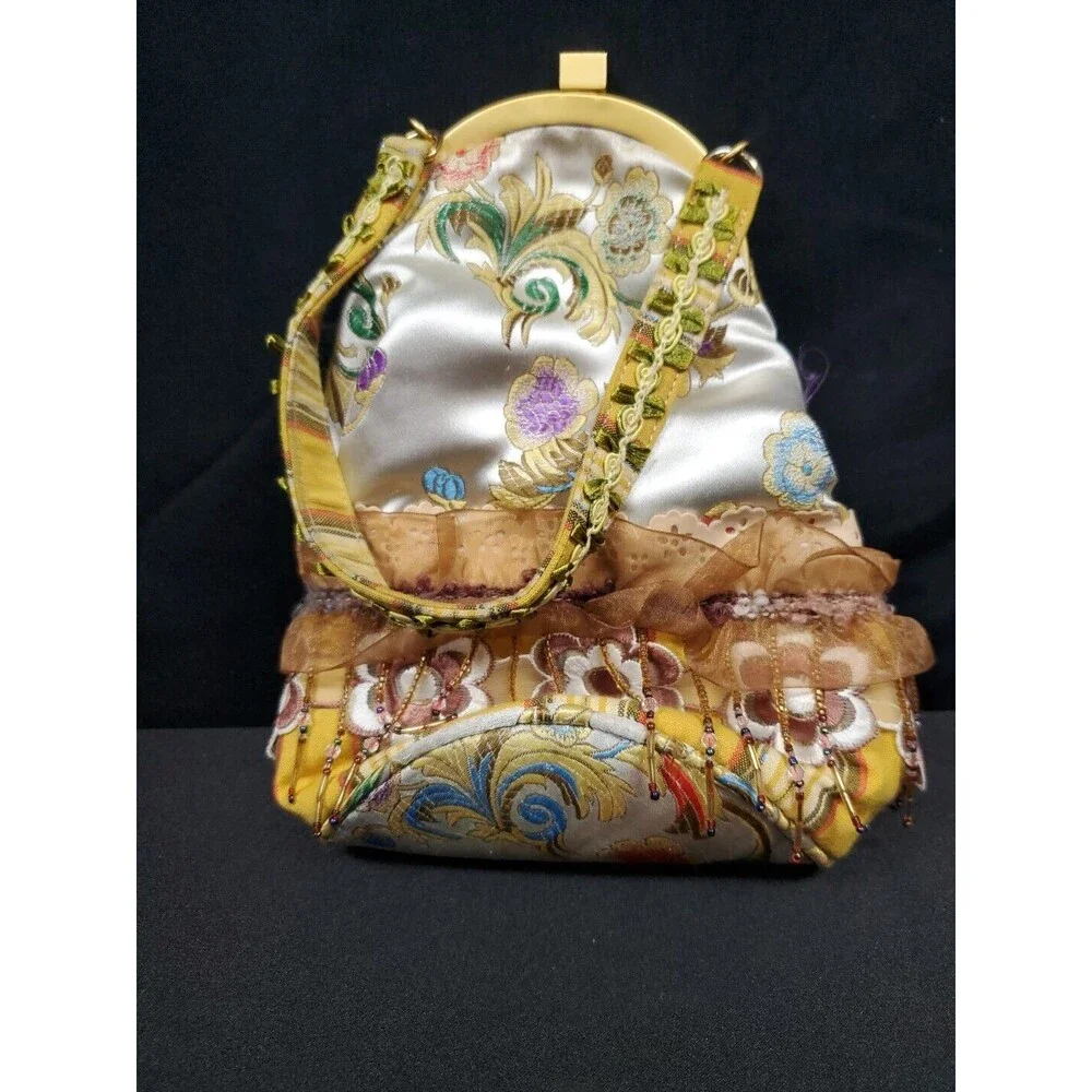 Mademoiselle by Spencer and Rutherford Satin Beaded Floral Handbag Purse Vntg